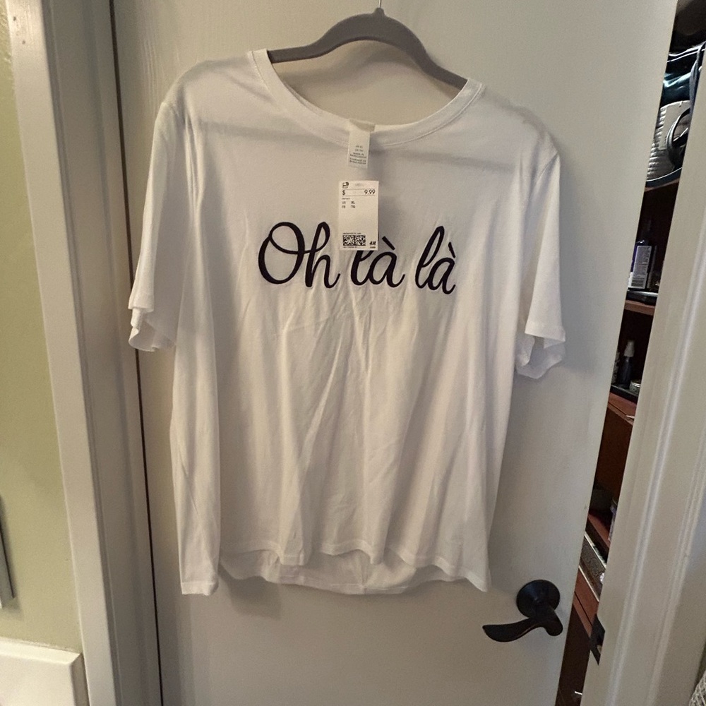 H&M White 'Oh Là Là' Short Sleeve Tee